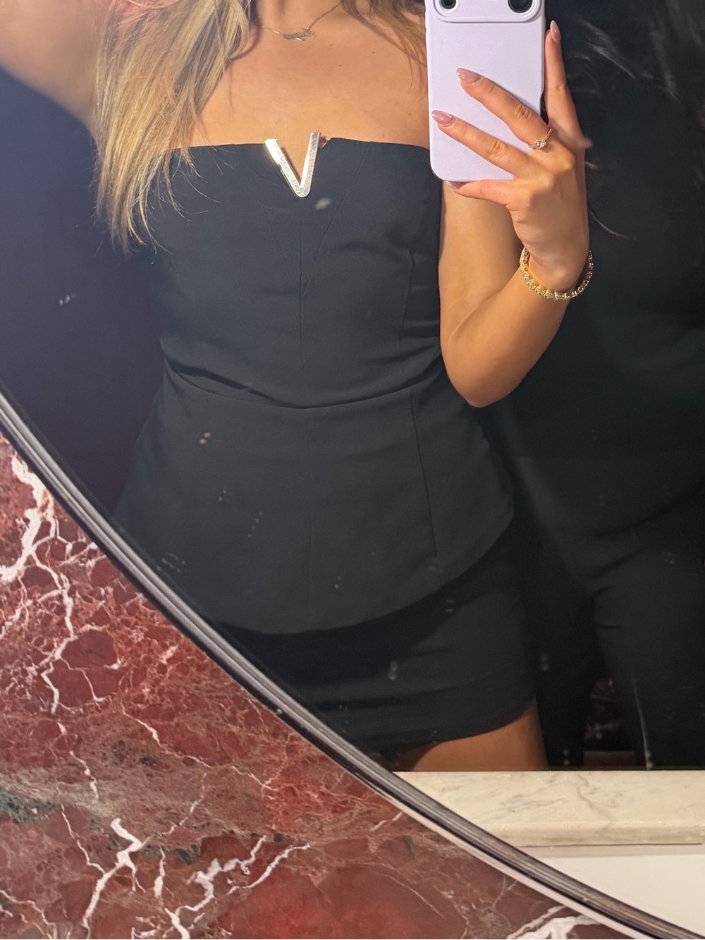 Dynamite Strapless Black Top with V-Notch